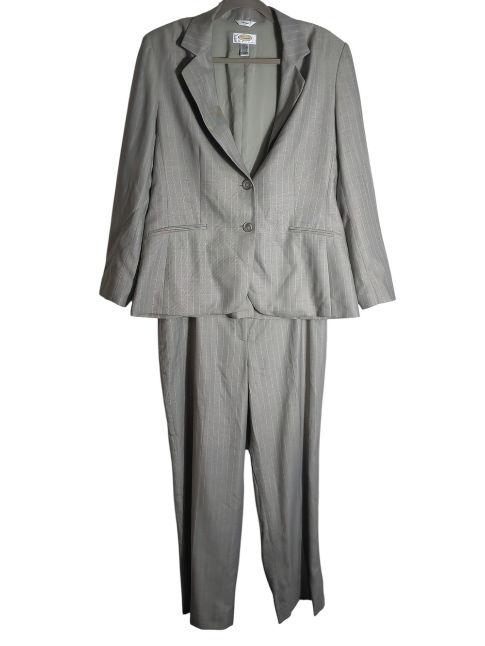 VTG Y2K Talbots Petites Wool Silk Pinstripe Pant Suit 14 Grey Quiet Luxury Corp - Picture 14 of 14